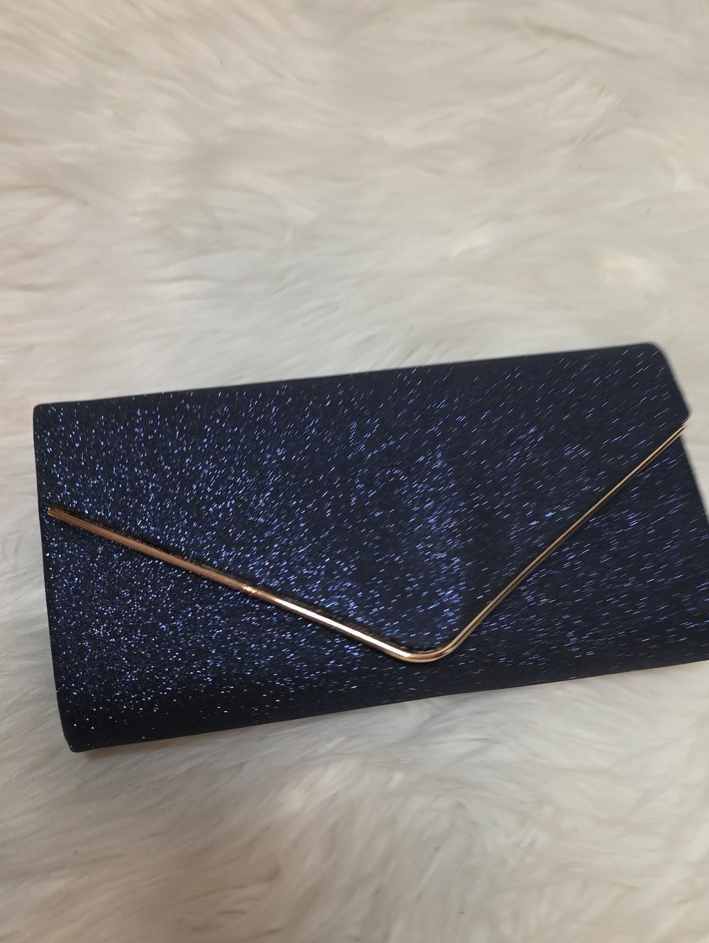 Sparkling Navy Envelope Clutch with Gold Trim